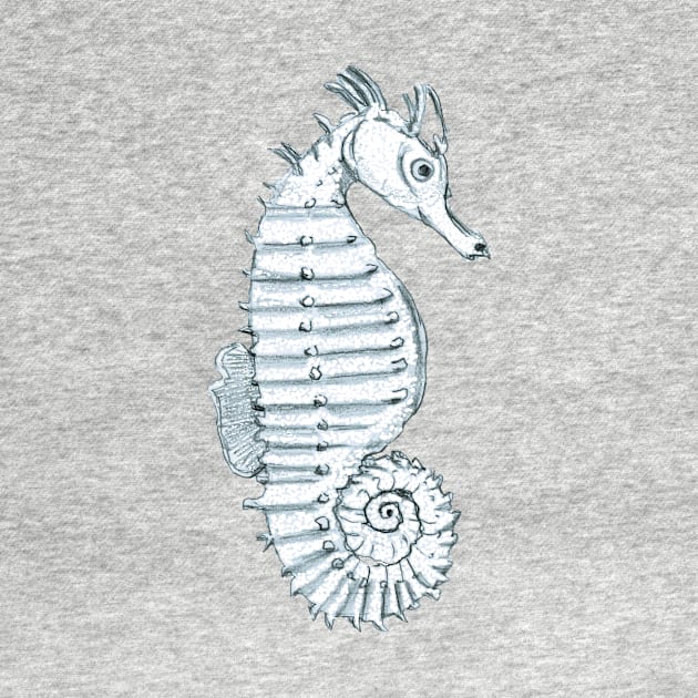 Pencil Sketch of a Seahorse on Pale Blue by WaterGardens